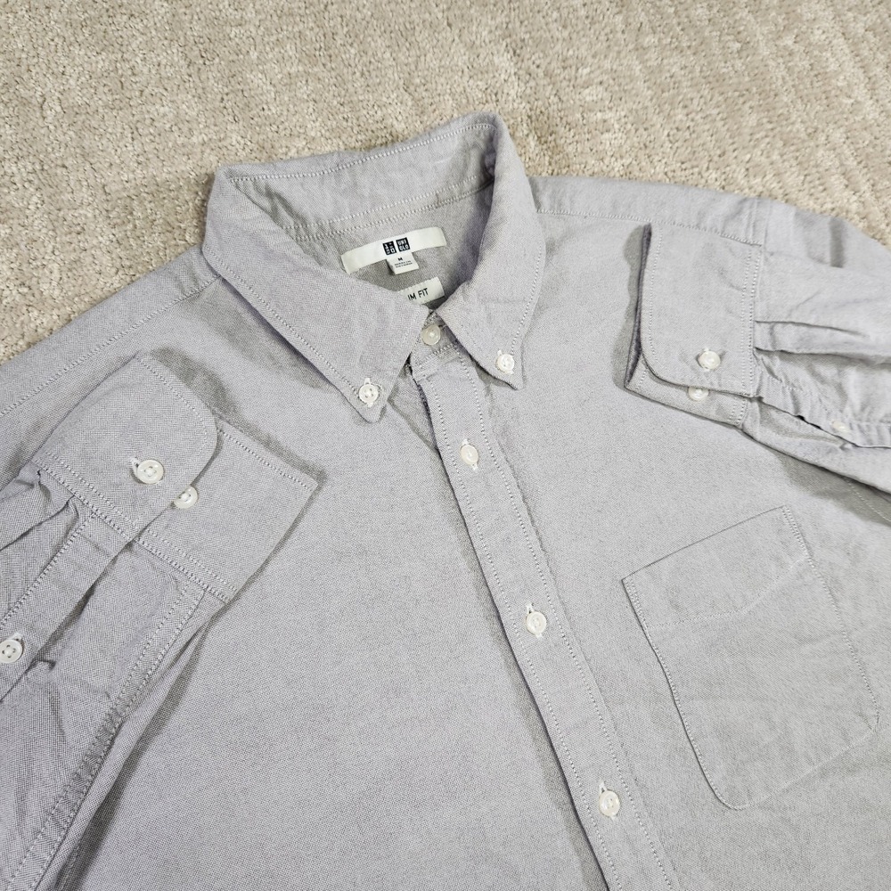 Uniqlo Shirt Men Medium Slim Fit Oxford Button Down Cotton OCBD Gray